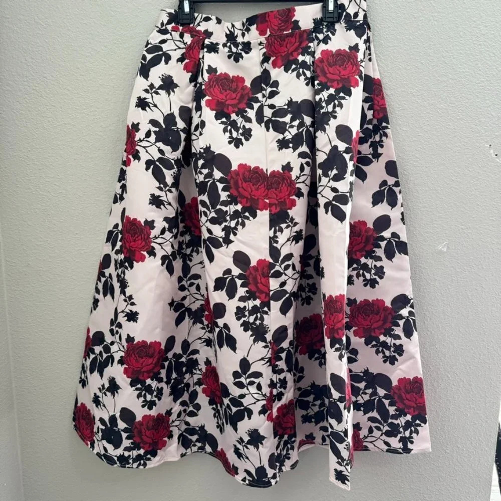 SHEIN‎ Classy Boxy Pleated Floral Midi Skirt Size XL - Picture 2 of 9
